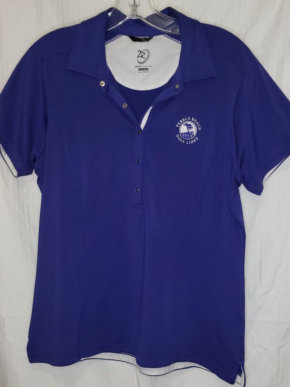 Zero Restriction Tour Series Pebble Beach Golf Links Polo Shirt Womens Lg Blue